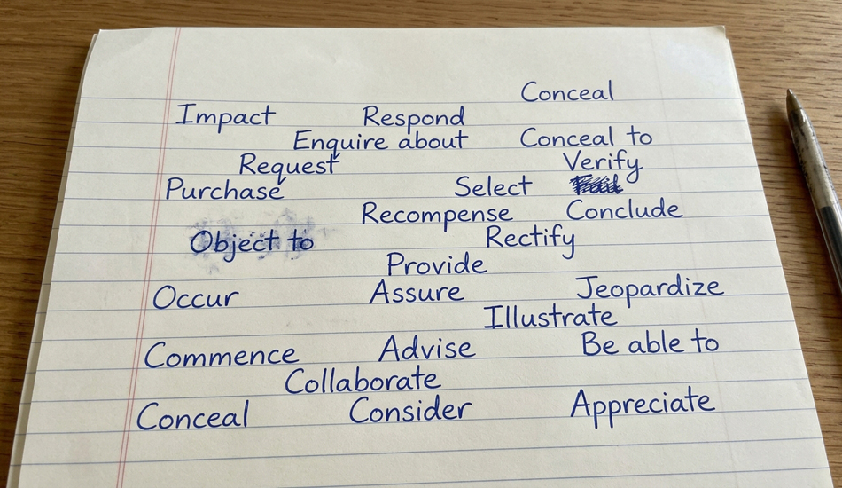 formal verbs on a sheet of paper